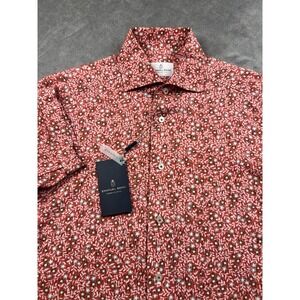Emanuel Berg Shirt Men's S 15" Floral Red Stretch‎  Short Sleeve NWT